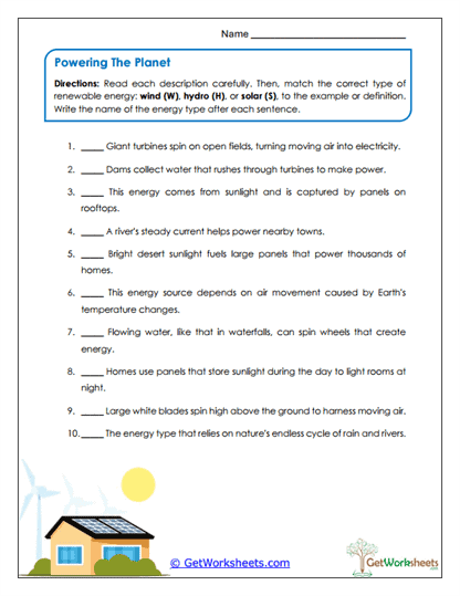 Renewable Energy Matching Worksheet