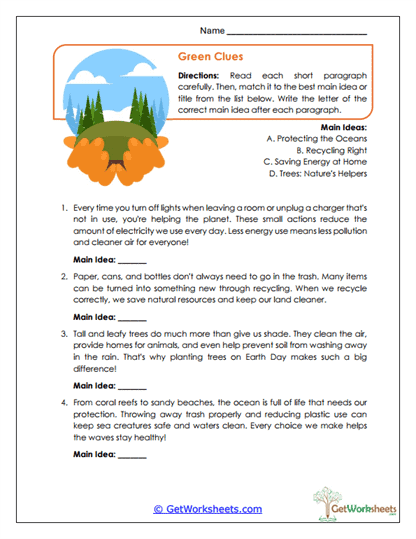 Green Clues Worksheet