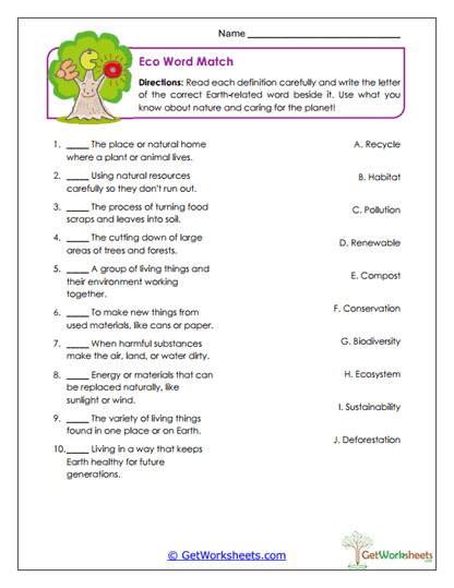 Eco Word Match Worksheet