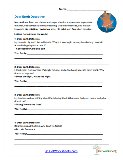 Dear Earth Detective Worksheet
