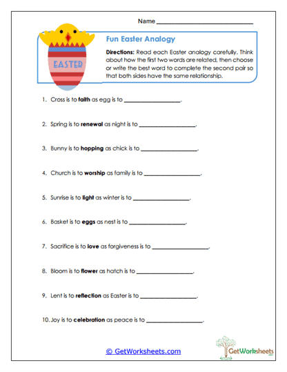 Fun Easter Analogy Worksheet