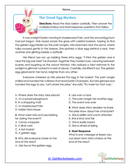 Great Egg Mystery Worksheet