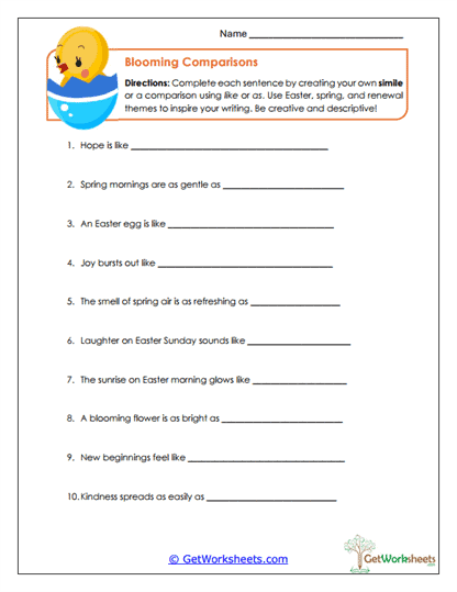 Blooming Comparisons Worksheet