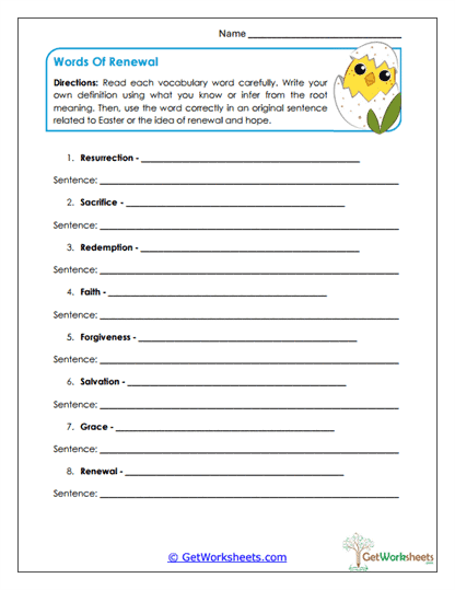 Words of Renewal Worksheet