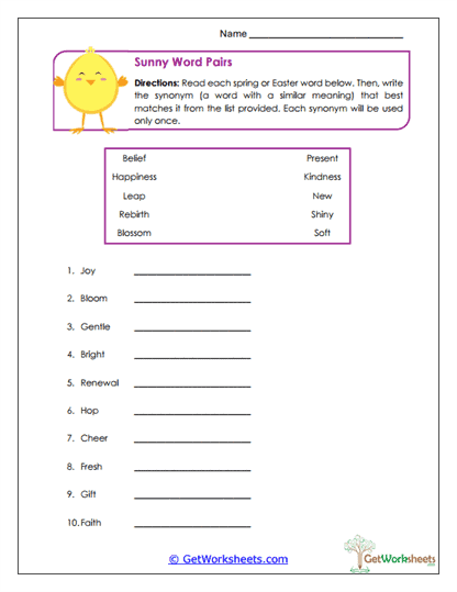 Sunny Word Pairs Worksheet