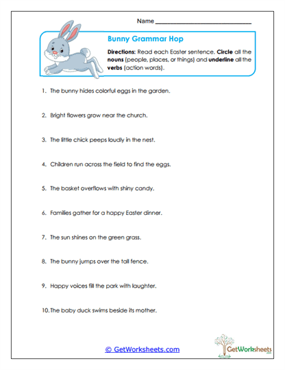 Bunny Grammar Hop Worksheet