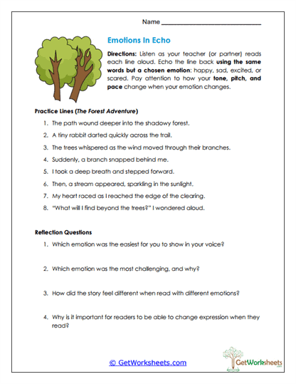 Emotions in Echo Worksheet