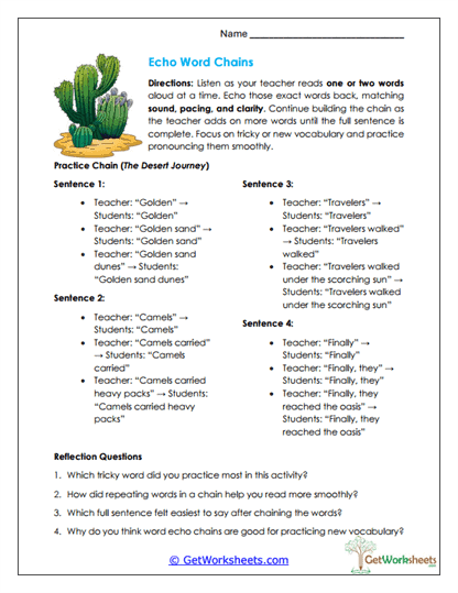 Echo Word Chains Worksheet
