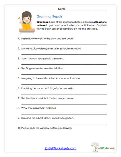 Grammar Repair Worksheet