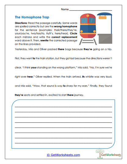 The Homophone Trap Worksheet