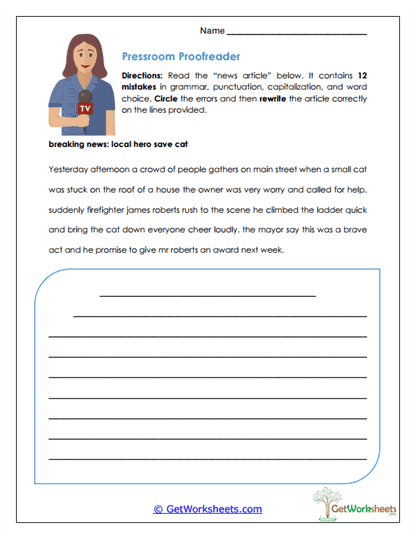 Pressroom Proofreader Worksheet