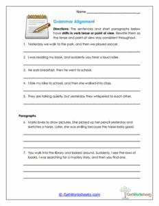 Grammar Alignment Worksheet - Consistent Verb Tense Practice