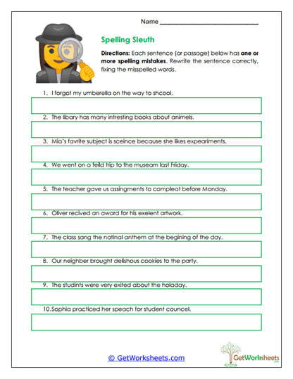 Spelling Sleuth Worksheet