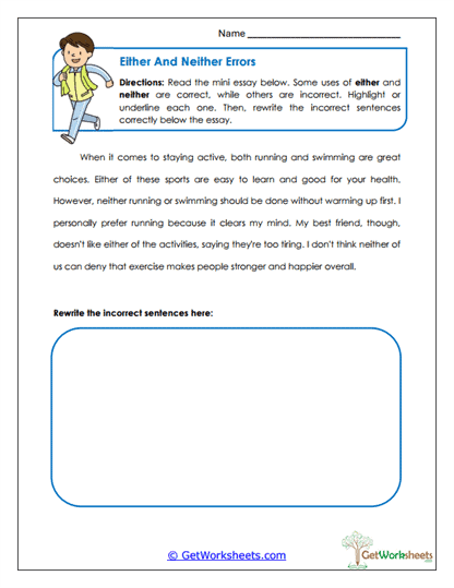 Either and Neither Errors Worksheet