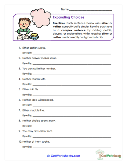 Expanding Choices Worksheet
