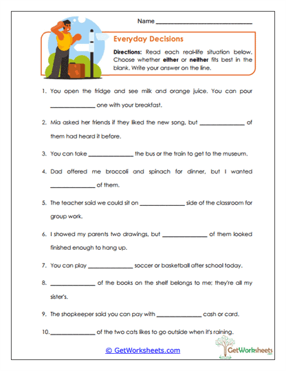 Everyday Decisions Worksheet