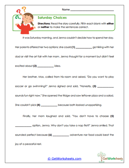 Saturday Choices Worksheet