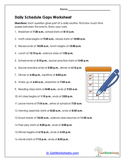 Daily Schedule Gaps Worksheet