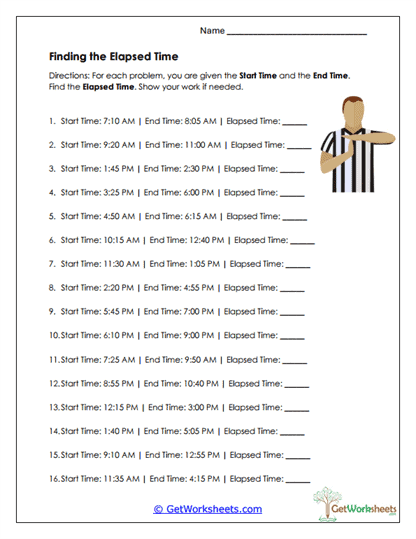 Finding Elapsed Time Worksheet