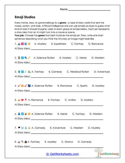 Emoji AI Prompt Challenge Worksheets