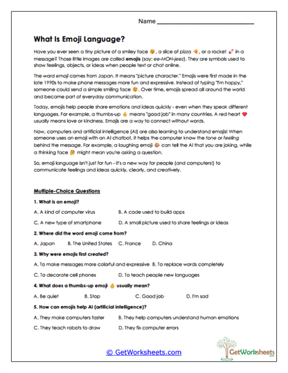 Emoji Story Prompts Worksheet