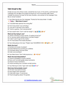 Emoji Translator Quiz Worksheet - Interpreting Tone & Meaning