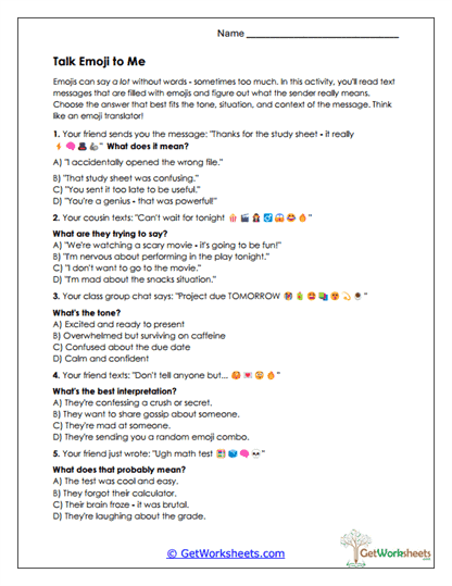 Emoji Translator Quiz Worksheet