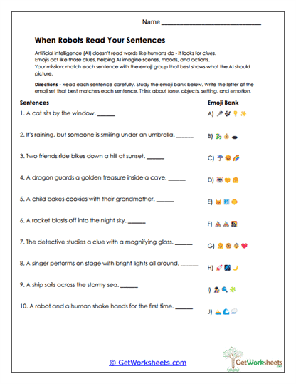 Emoji Cause and Effect Worksheet