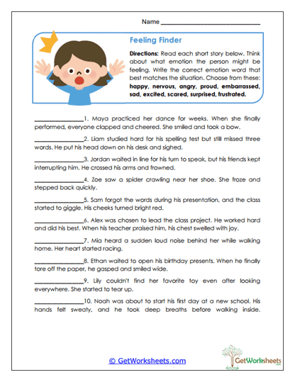 Emotion Vocabulary Building Worksheet Collection