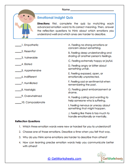 Emotional Insight Quiz Worksheet