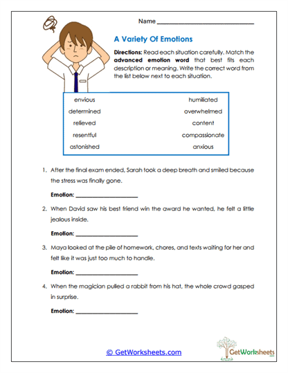 A Variety of Emotions Worksheet