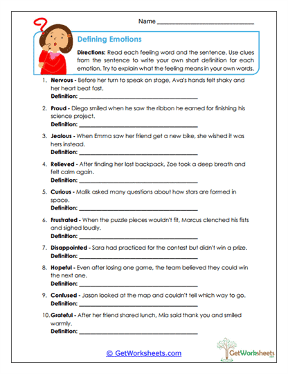 Defining Emotions Worksheet