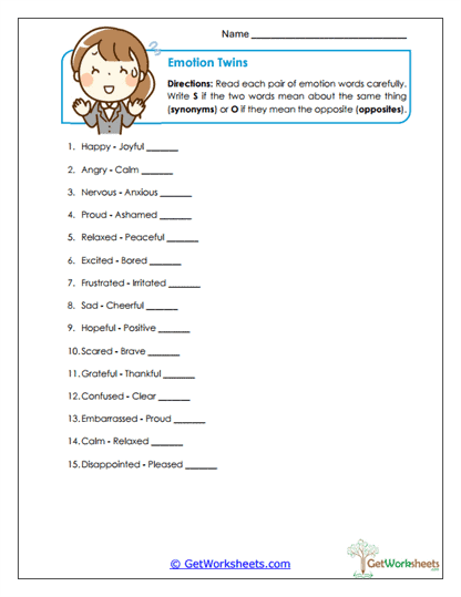 Emotion Twins Worksheet