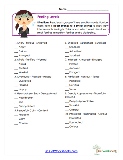 Feeling Levels Worksheet