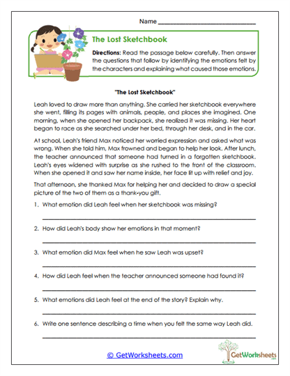 The Lost Sketchbook Worksheet