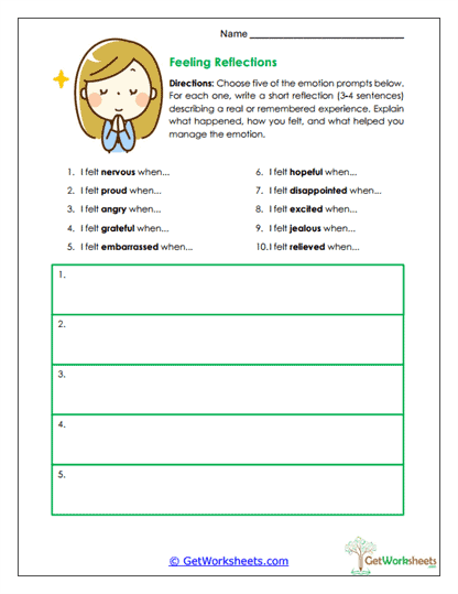 Feeling Reflections Worksheet