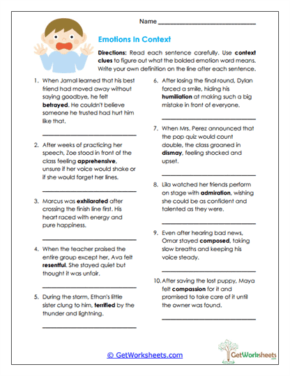 Emotions in Context Worksheet