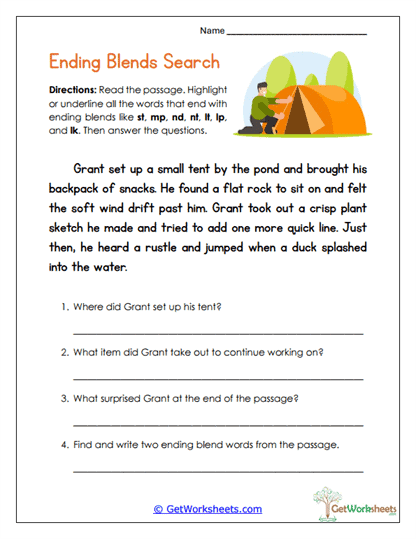 Ending Blends Worksheets