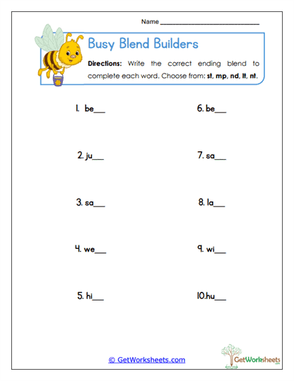 Busy Blend Builders Worksheet