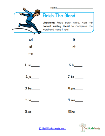 Finish the Blends Worksheet