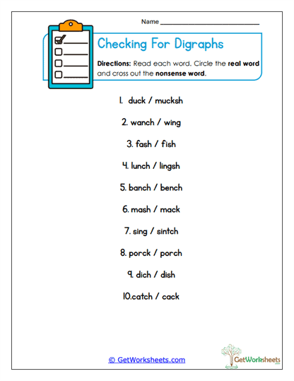 Checking for Digraphs Worksheet