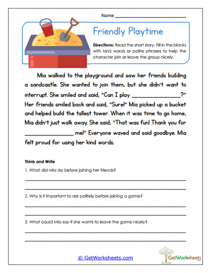 Entering and Exiting Group Activity Worksheets