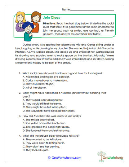 Join Clues Worksheet