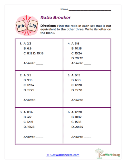 Ratio Breaker Worksheet