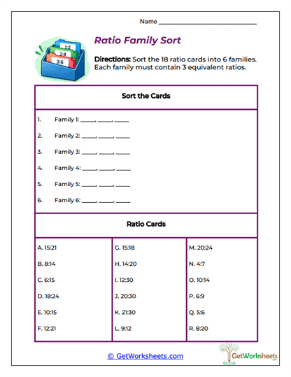 Ratio Family Sort Worksheet