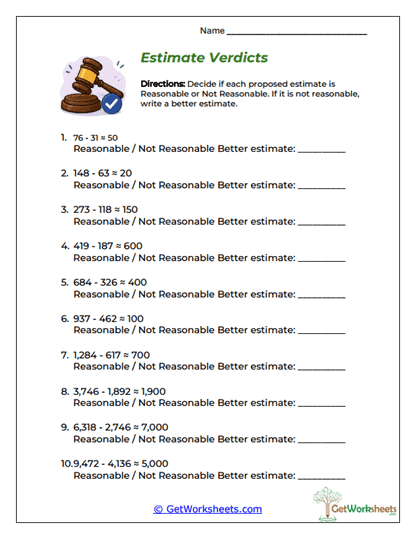 Estimate Verdicts Worksheet