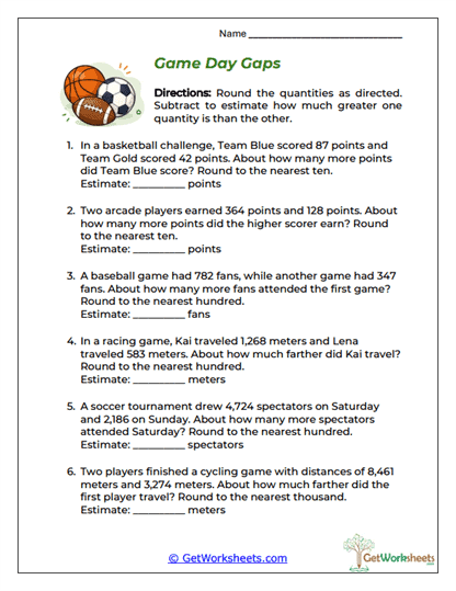 Game Day Gaps Worksheet