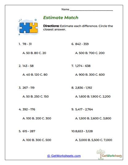 Estimate Match Worksheet