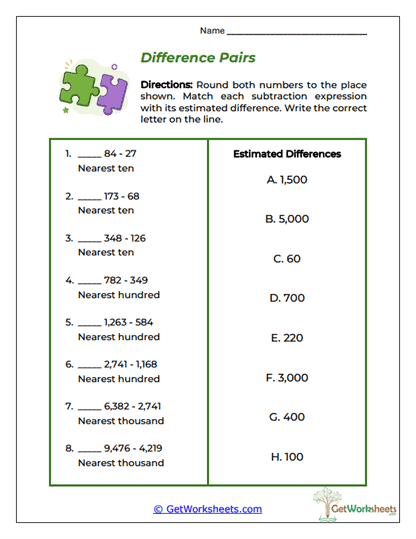 Difference Pairs Worksheet