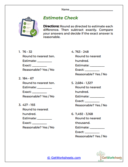 Estimate Check Worksheet